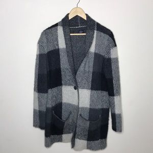 100% wool knee length black/grey plaid sweater